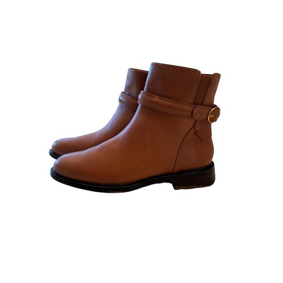 Franco Sarto Elese Leather Boots Size 6 EU 36 Cognac Ankle High Buckle Zip NWOB - Picture 10 of 11